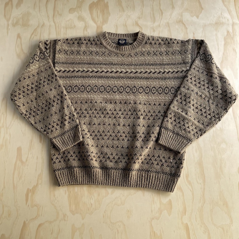 Vintage Dockers Sweater Mens Large Beige Fair Isle Crewneck Knit Pullover Casual